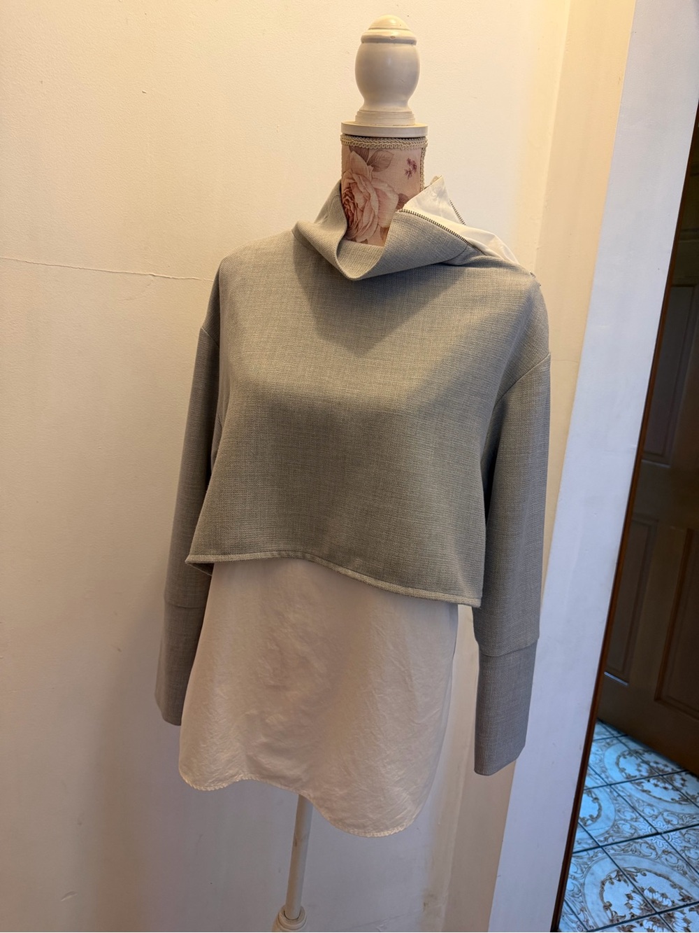Zara Light Gray Cropped Cowl Neck Sweater